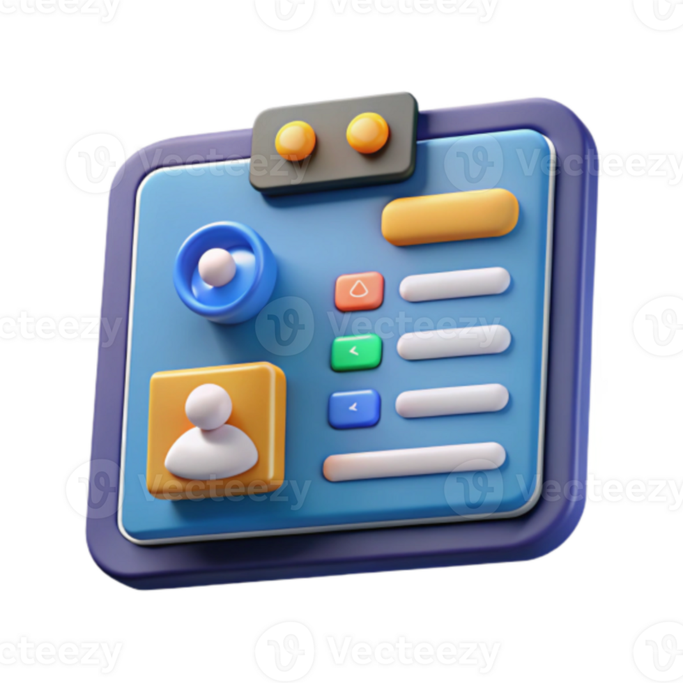 Render of User Interface Panel, Colorful App Icon Design, Digital Dashboard Illustration png