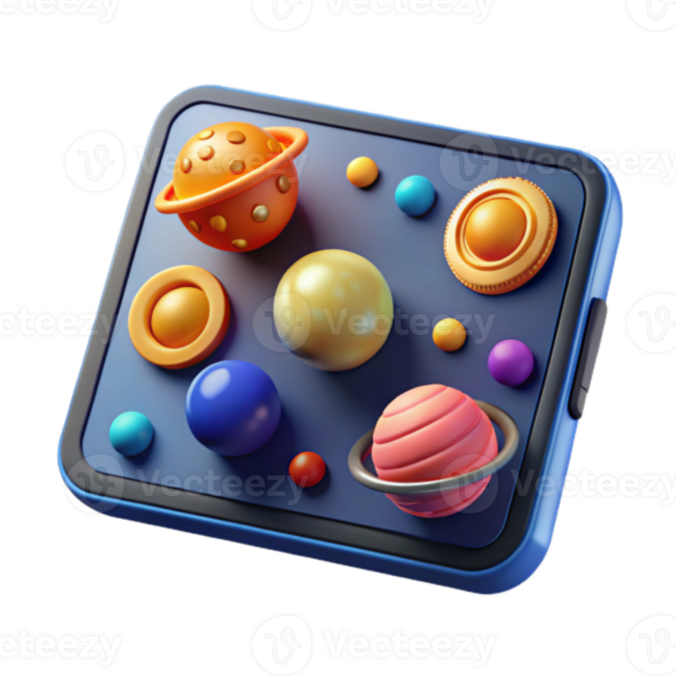 Vibrant Render of a Colorful Planetary System on a Tablet Screen png