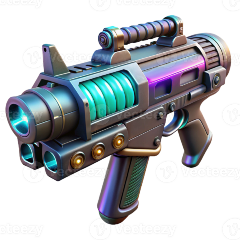 Futuristic Sci-Fi Weapon Render, Teal and Purple Energy Gun Illustration png