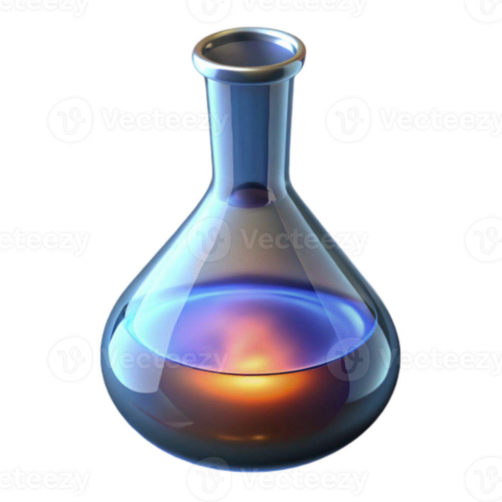 Glowing Erlenmeyer Flask Render, Science Experiment Illustration png