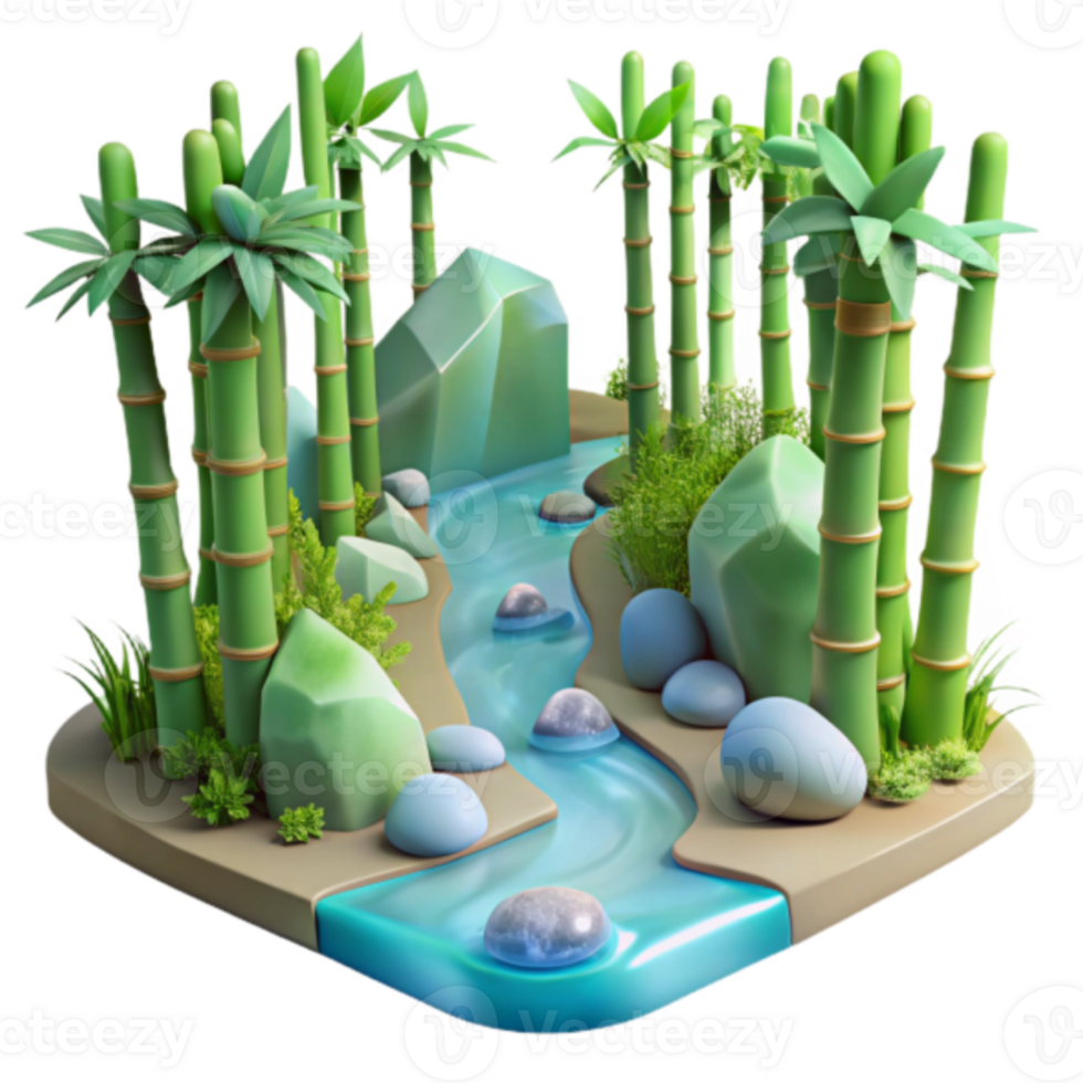 Serene Render of Bamboo Forest Stream Landscape png