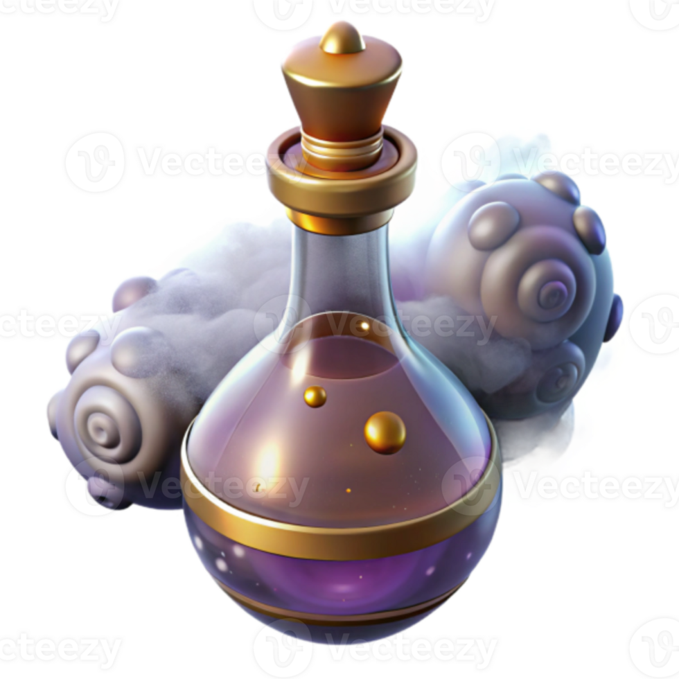 Magical Potion Bottle Render, Fantasy Elixir Illustration with Swirling Clouds png
