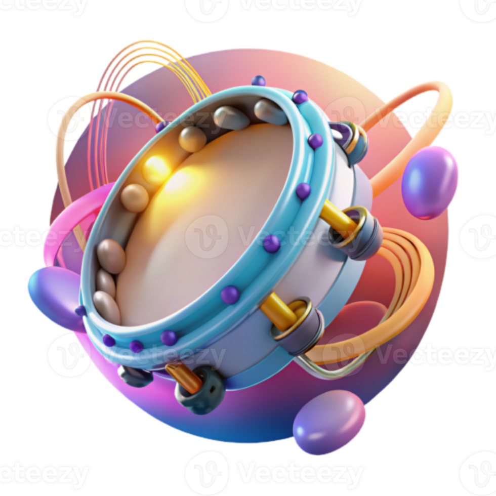 Render of a Colorful Tambourine in Abstract Background png