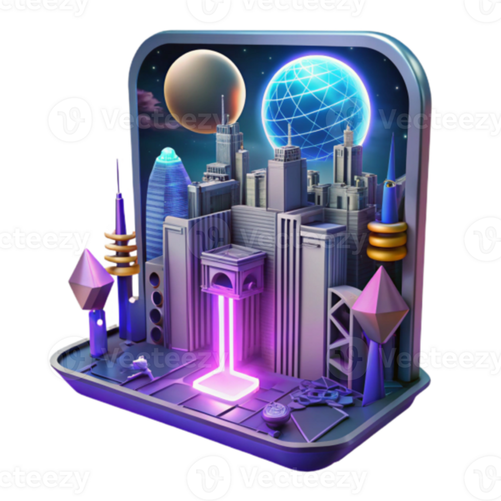 Futuristic Cityscape Illustration Neon Lights Abstract Background png