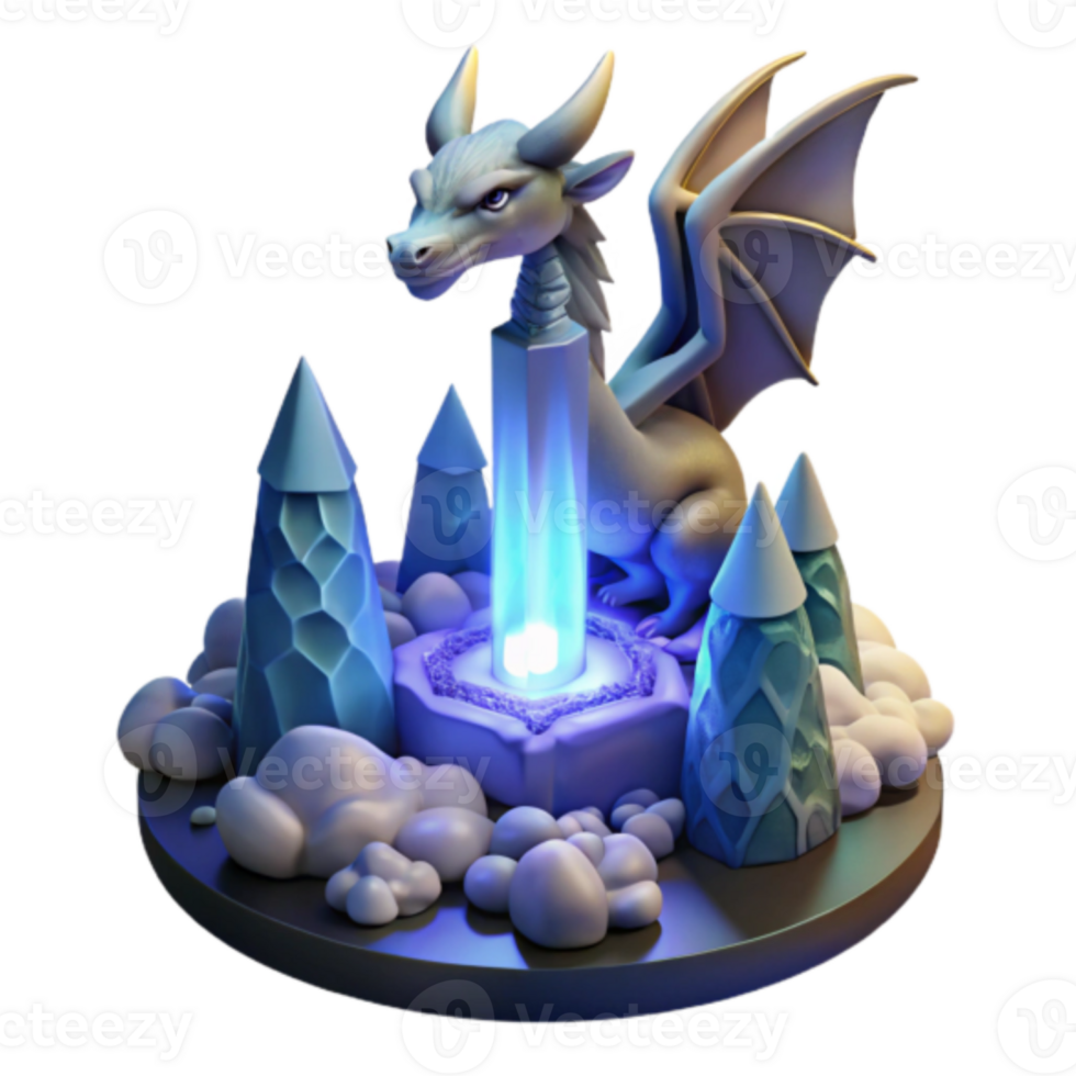 Render of a Cute Baby Dragon on a Magical Ice Crystal Base png