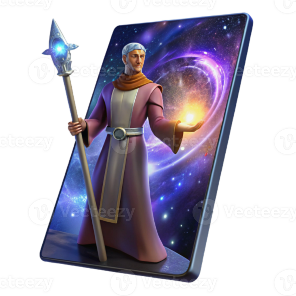 Mystic Render Wizard Staff Galaxy Background png
