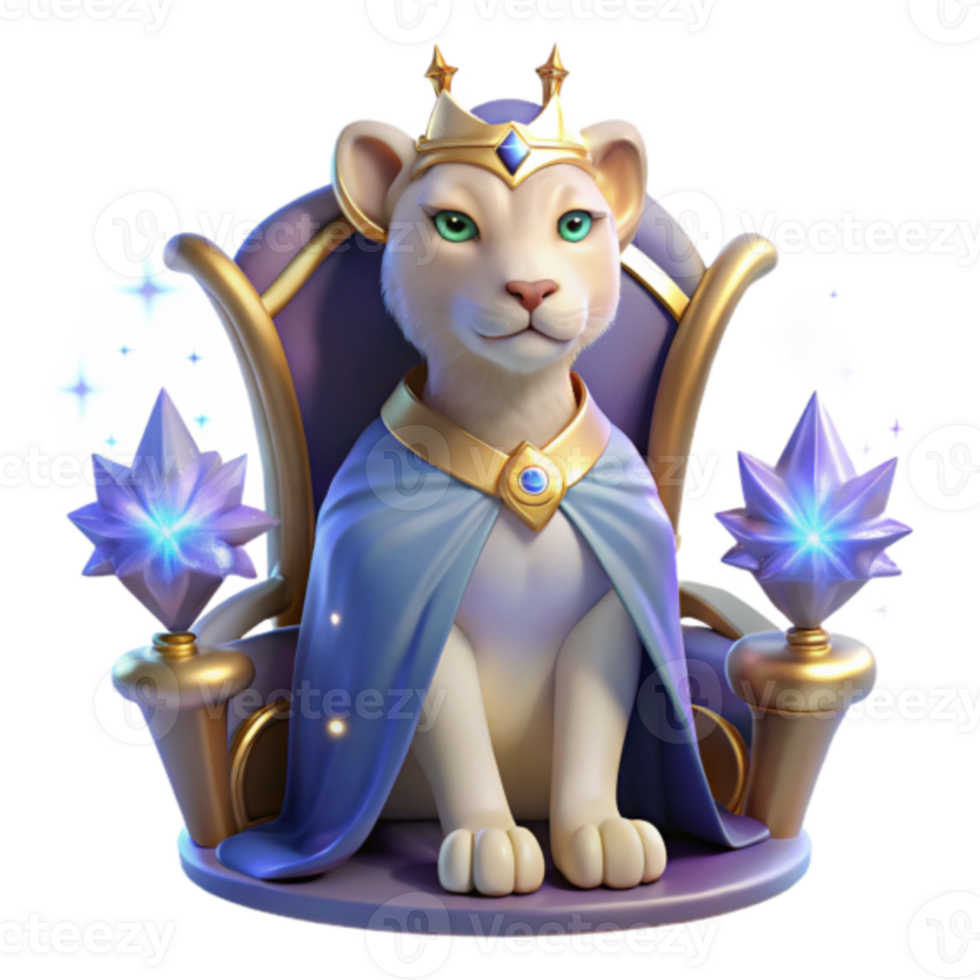 Render of a Majestic Lion Cub Queen on a Throne png