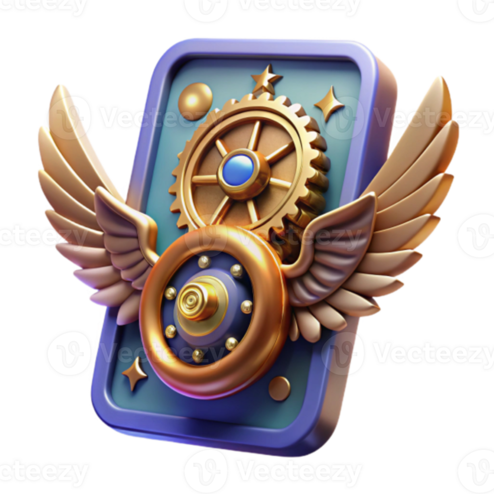 Render Golden Gear Wings Emblem App Icon png