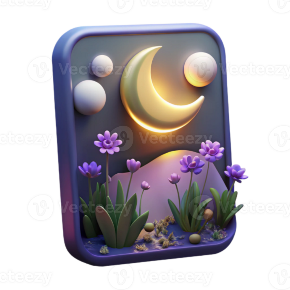 Night Garden Render Moonlit Floral Illustration png