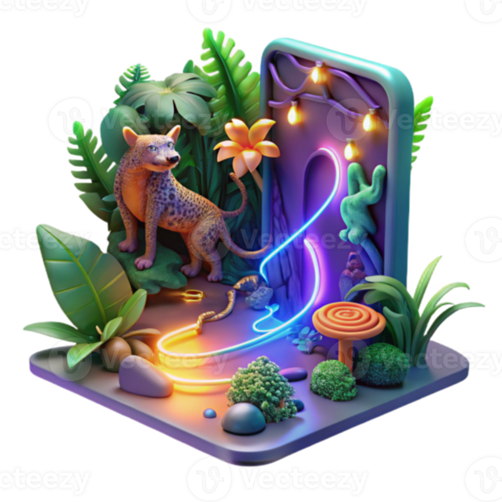 Jungle Cat Render Neon Trail Mobile App Illustration png