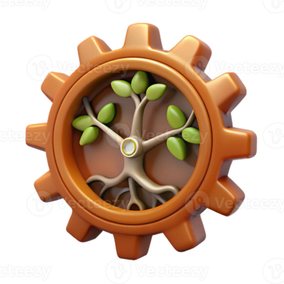 Render of a Gear with an Embedded Tree Illustration Sustainable Growth Concept png
