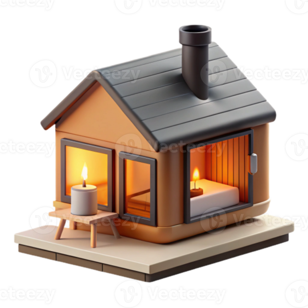 Cozy Render of a Small House with Candles png