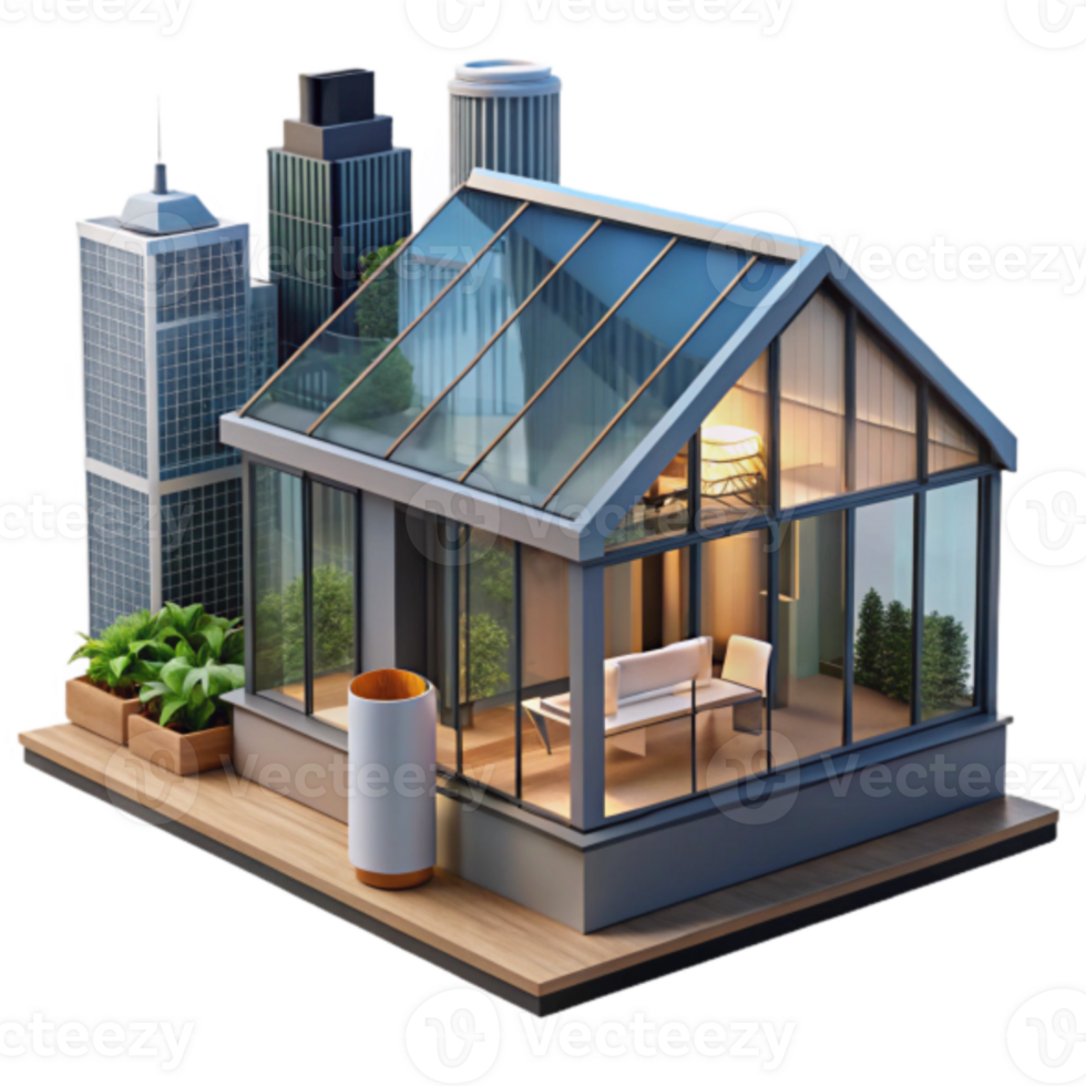 Modern City Penthouse Illustration Glass Roof, Rooftop Garden, Urban View png
