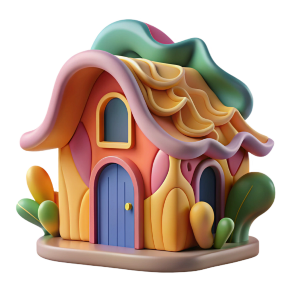 Whimsical Render of a Colorful Cartoon House, Fantasy Home Illustration, Playful Architecture Design png