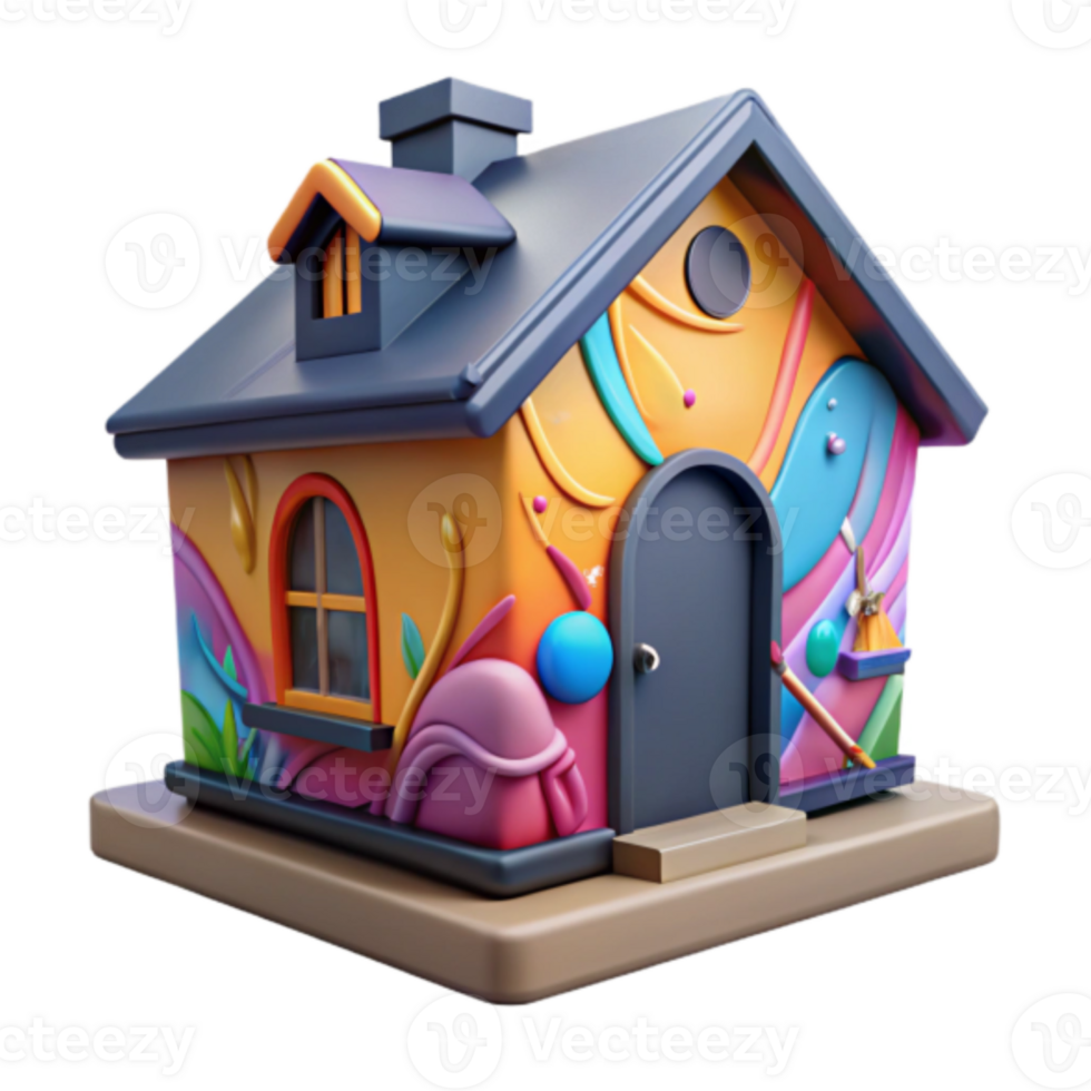 Whimsical Render of a Colorful Artistic House png