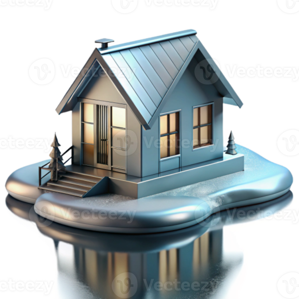 Render of a Modern House on Melting Ice, Winter Home Illustration png