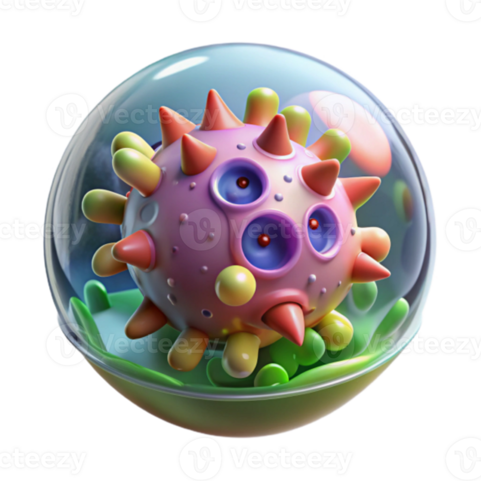 Render of a Cute Spiky Virus in a Glass Sphere png
