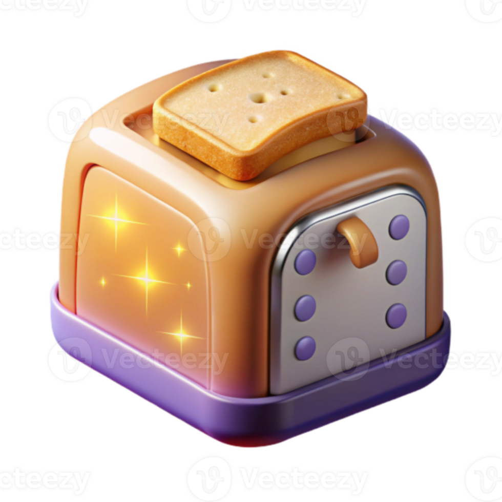 Render of a Toaster with Golden Glow, Kitchen Appliance Illustration png