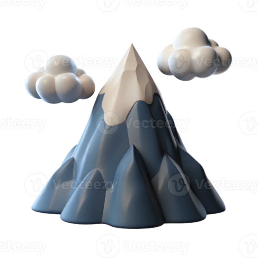 Stylized Mountain Peak Illustration with Fluffy Clouds png