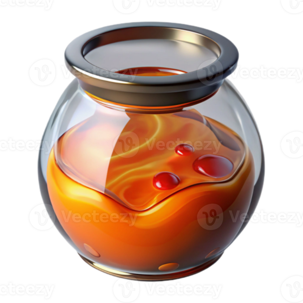 Render of Glass Jar with Orange Liquid, Realistic Honey Pot Illustration png