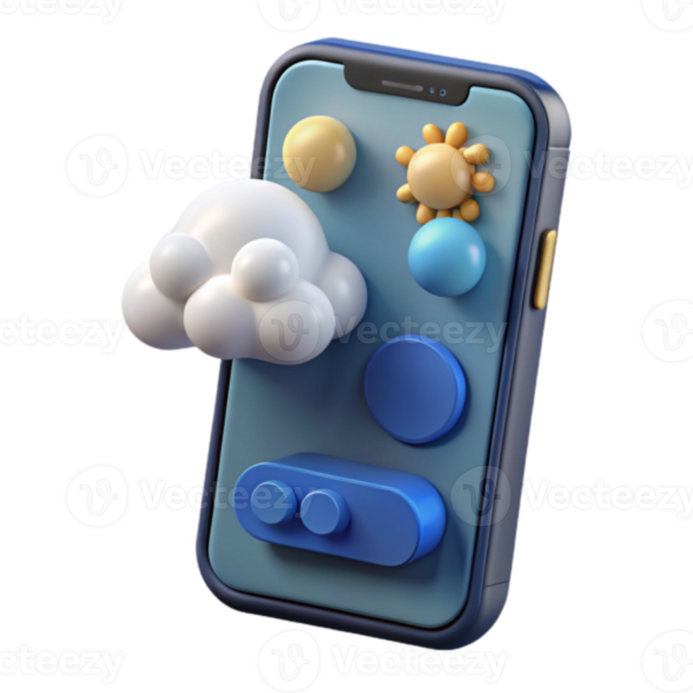 Illustration of Smartphone App Interface with Cloud and Weather Icons png