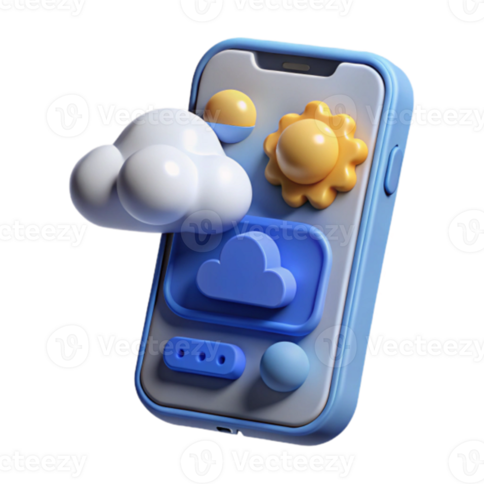 Render Cartoonish Smartphone Weather App Illustration Sun Cloud Mobile png