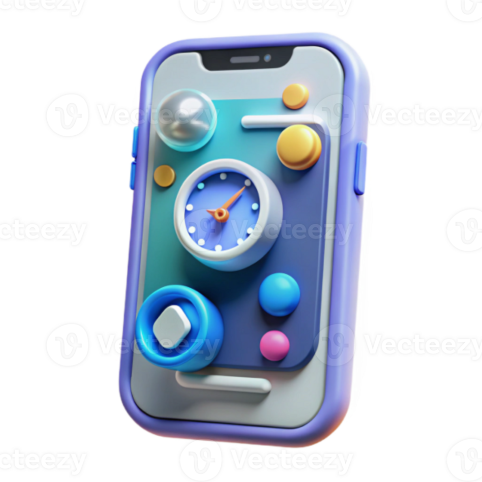 Render of a Smartphone with Cartoonish Clock and Buttons Illustration png