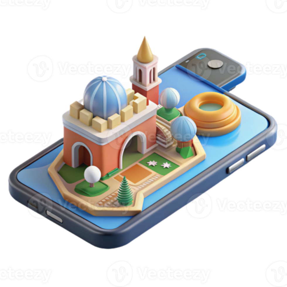 Illustration of a Miniature City on a Smartphone Screen png
