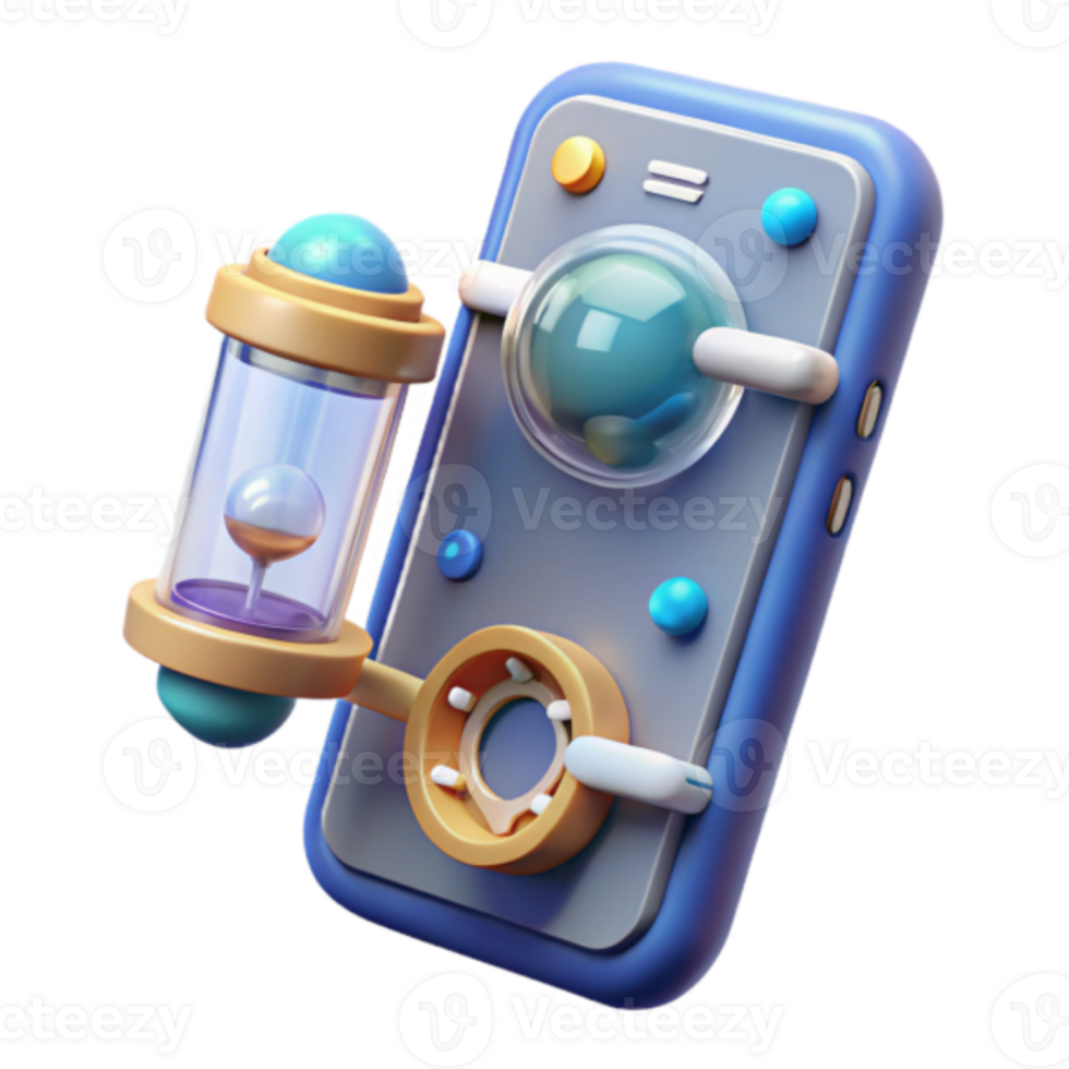 Illustration Futuristic Smartphone Device with Retro Gadgets png