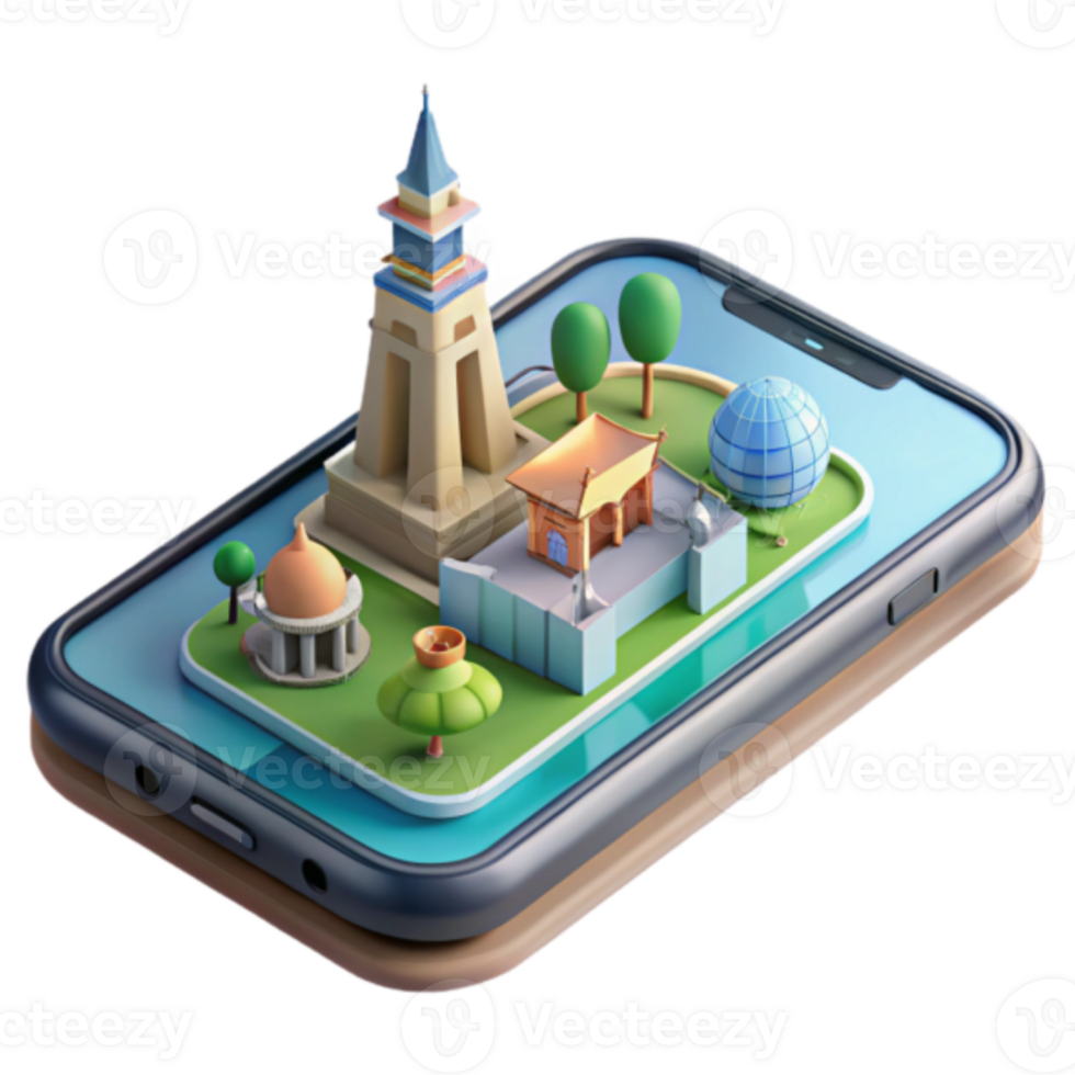 Isometric Illustration of a Cityscape on a Smartphone Screen png