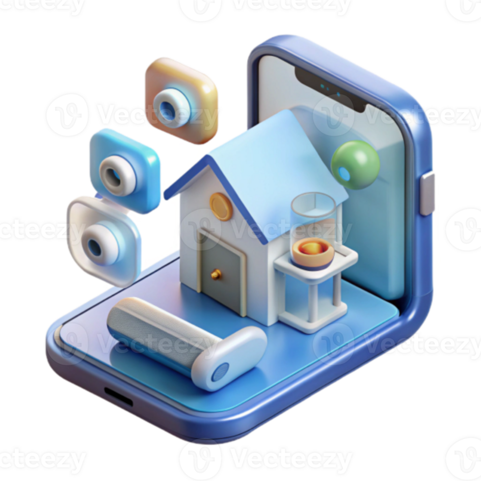 Illustration Smart Home Security System App on Smartphone png