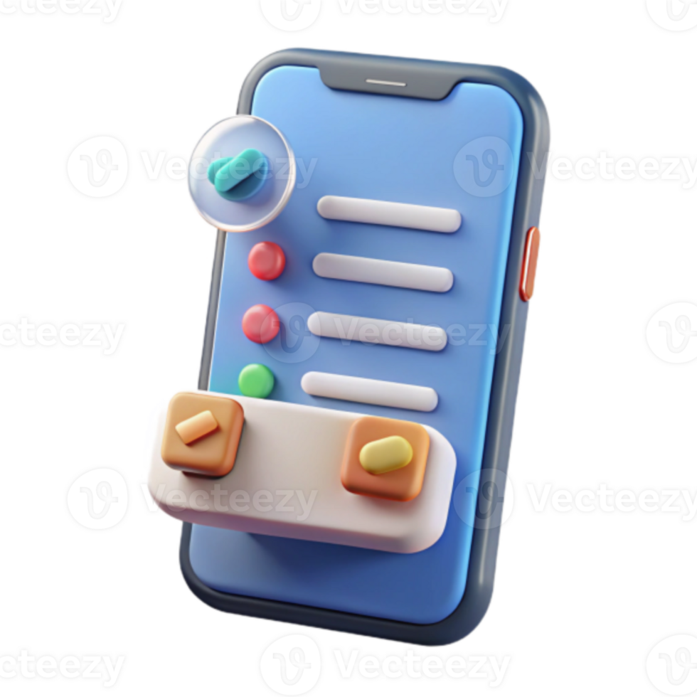 Render of Mobile App Interface with Colorful Buttons and Menu png