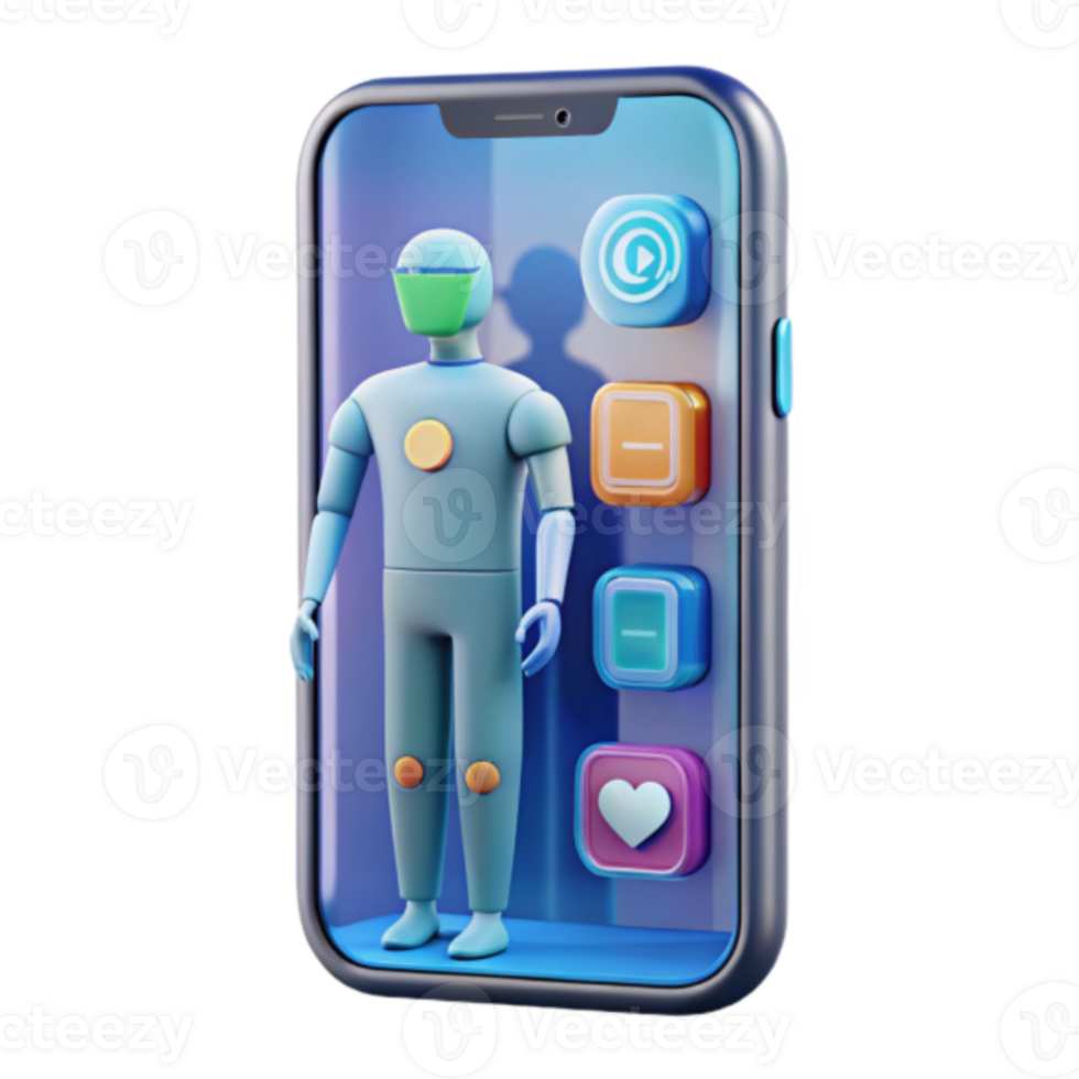 Illustration of a Robot on a Smartphone Screen App Interface png