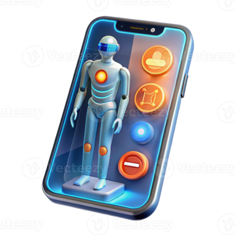 Render of Robot on Smartphone Screen App Interface png