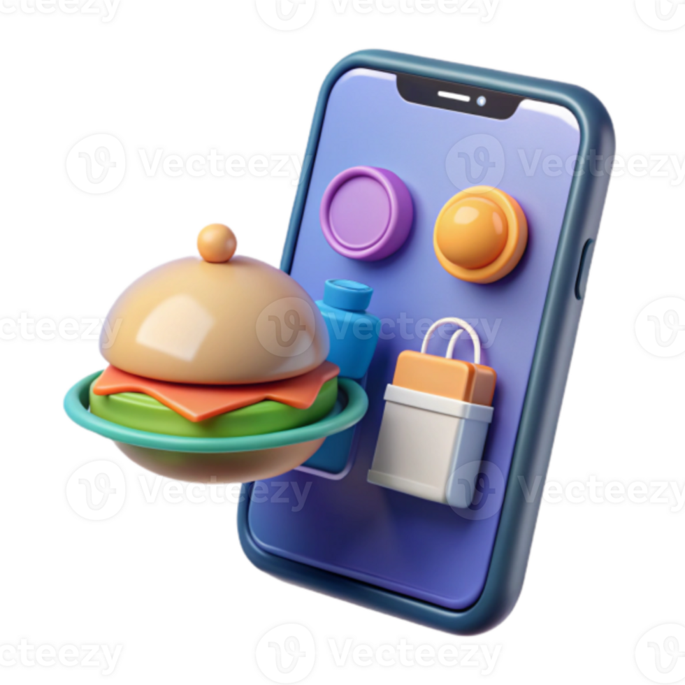 Illustration of Online Food Ordering App Smartphone Burger png