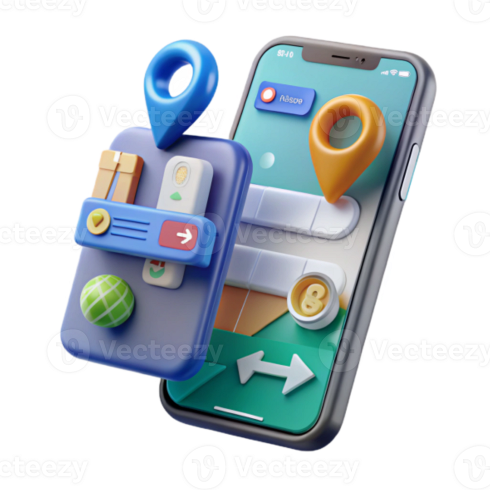 Illustration Mobile App Navigation Interface Design with Location Pins and UI Elements png