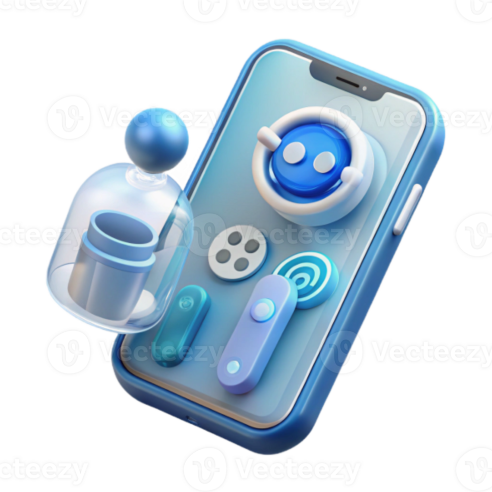 Illustration of Smartphone with Futuristic UI Elements png