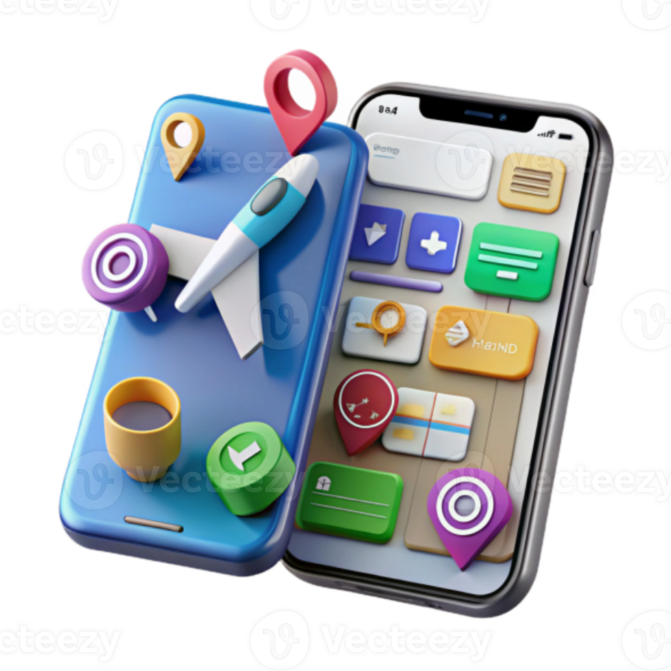 Illustration of Travel App Interface on Smartphones png