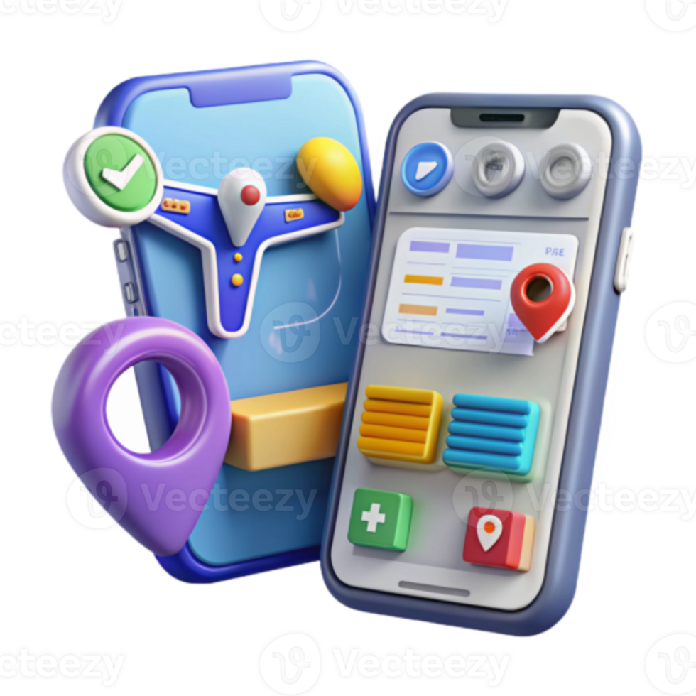 Render of Mobile App Interface with Location Icons and UI Elements png