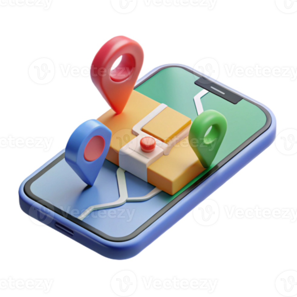 Illustration Mobile Phone Navigation App Colorful Location Pins Map png