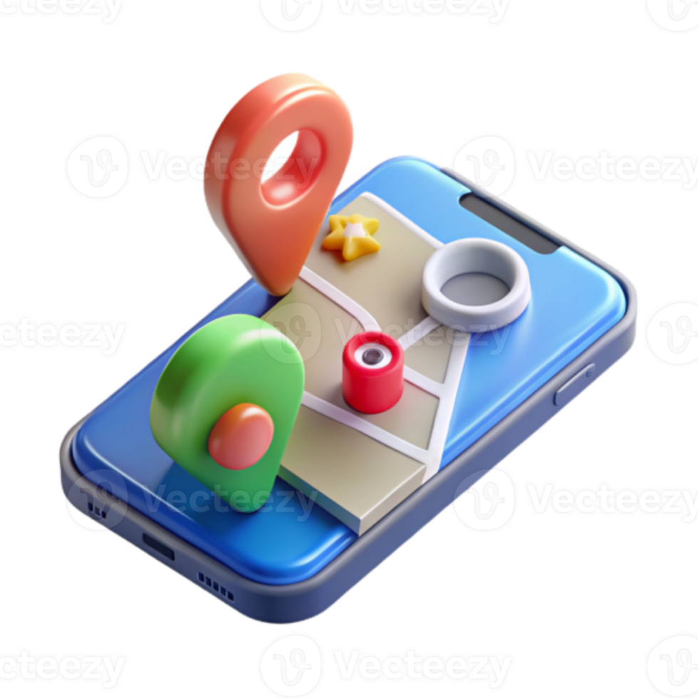 Illustration of Smartphone Navigation App with Colorful Location Pins png