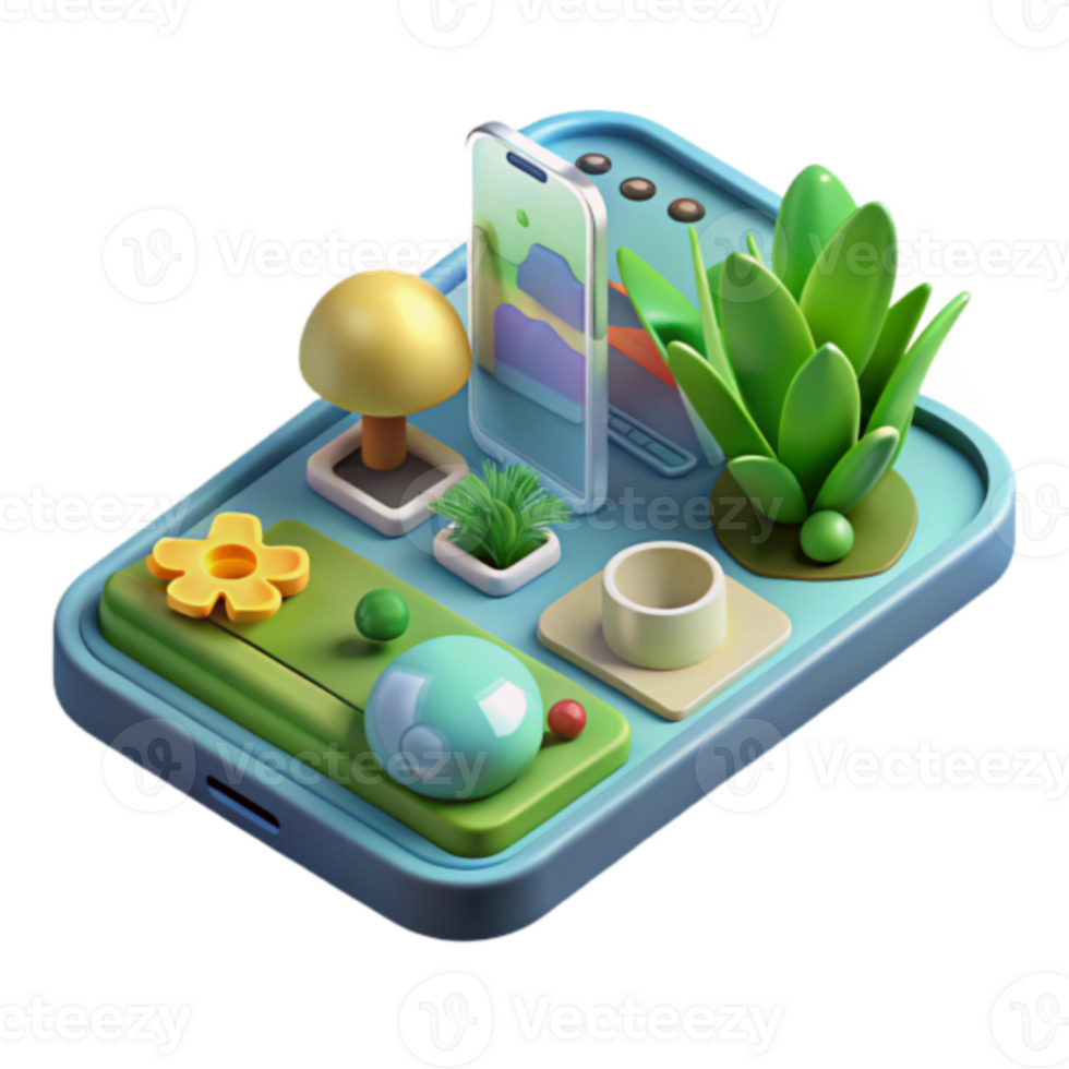 Vibrant Illustration of Smartphone with Nature Elements png