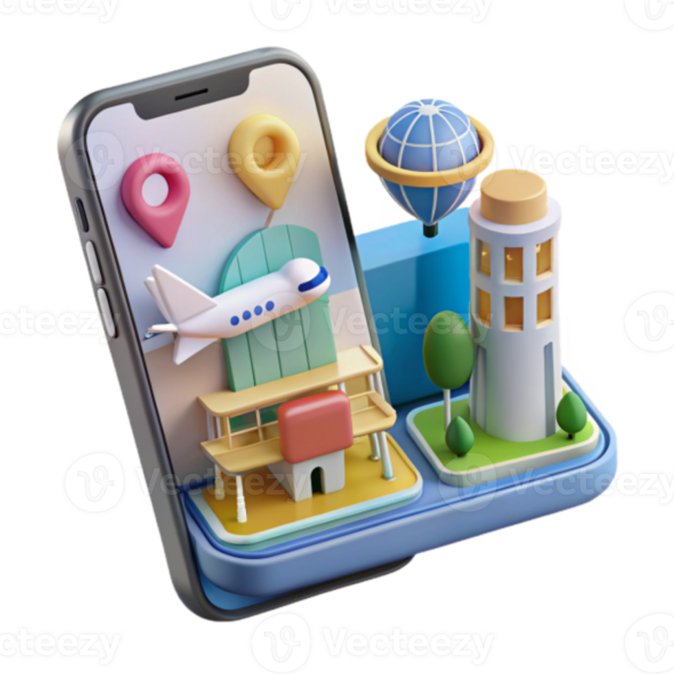 Illustration Travel App Smartphone Airplane Airport Tower Global Navigation png
