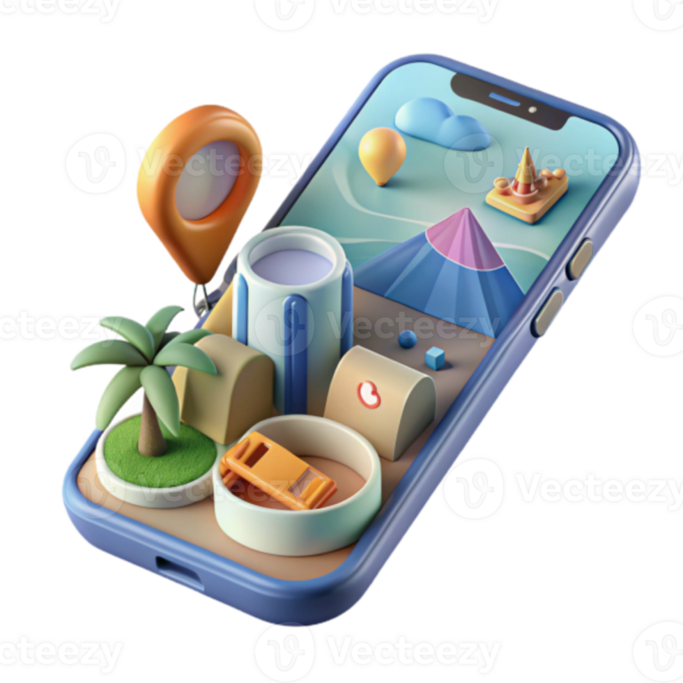 Illustration of Mobile Phone Displaying a Scenic Vacation Destination png