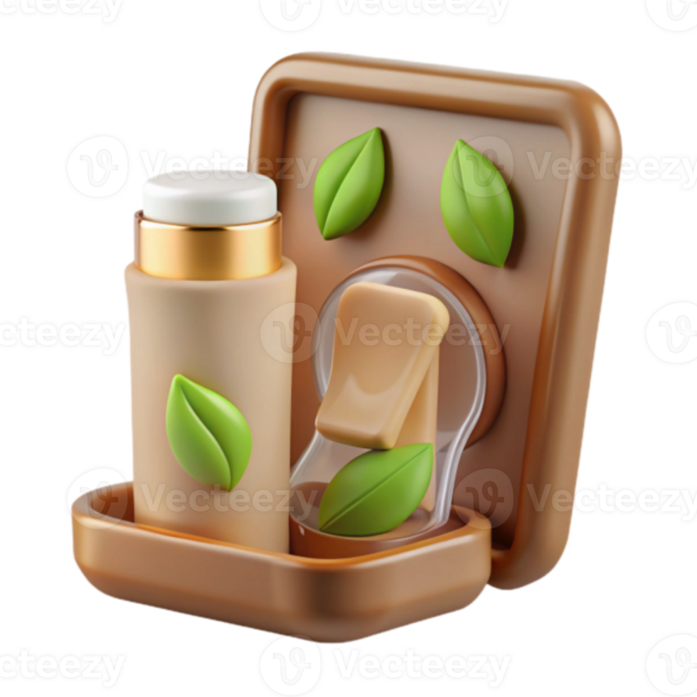 Render of Eco-Friendly Cosmetic Product Packaging with Leaves png