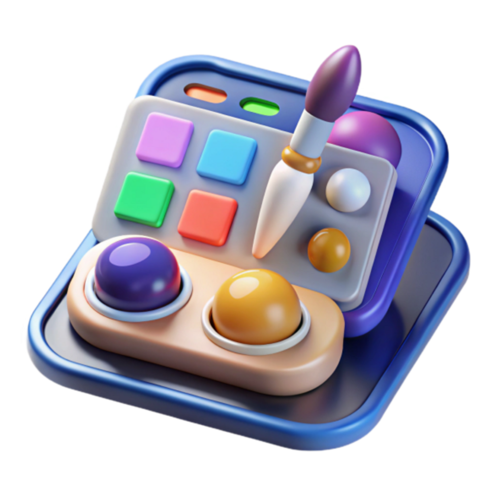 Vibrant Render of an Artists Palette and Paintbrush png