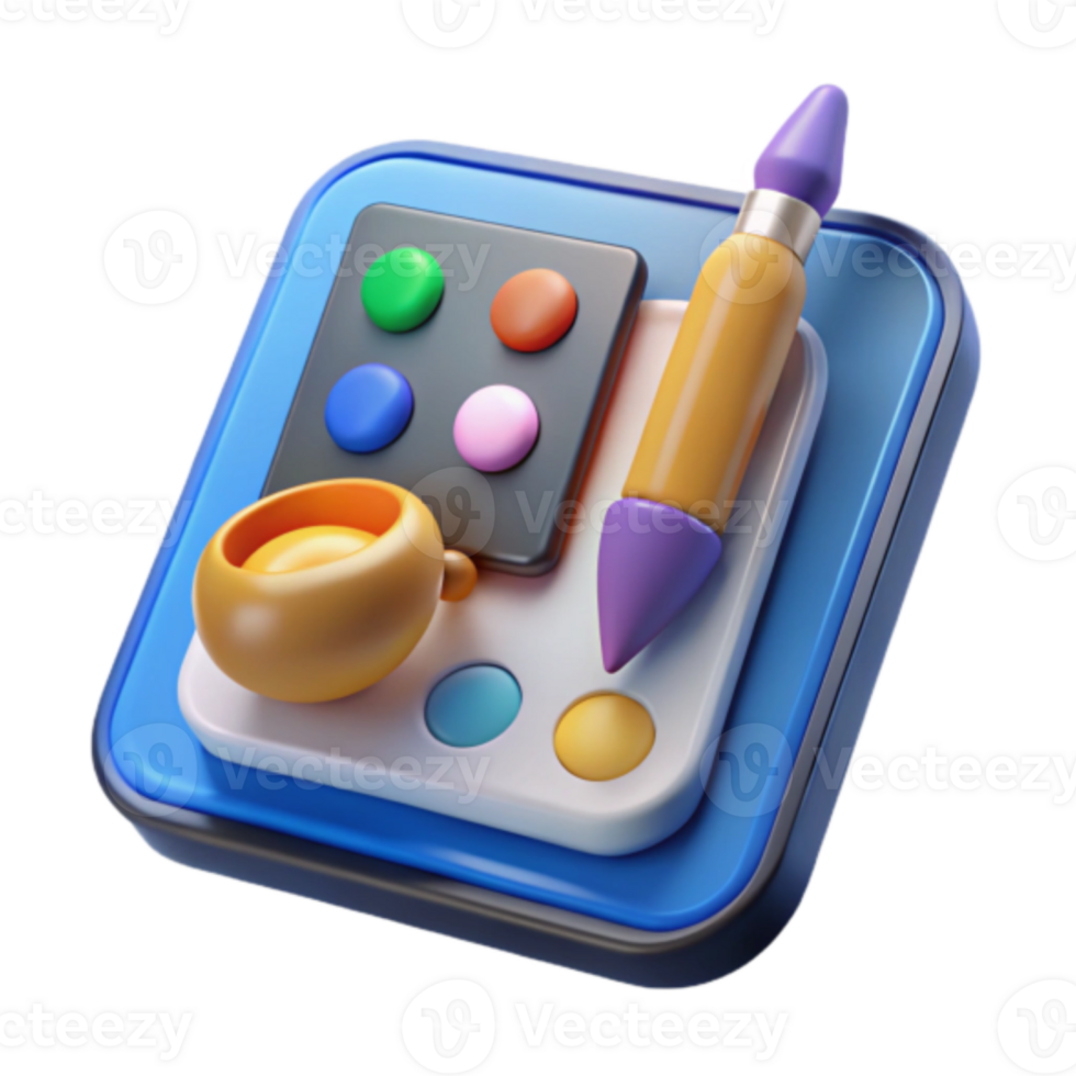 Vibrant Render of Art Supplies Icon Palette, Paintbrush, and Color Swatches png
