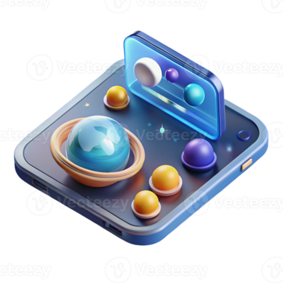 Render of a Futuristic Tablet Displaying a Planetary System Illustration png