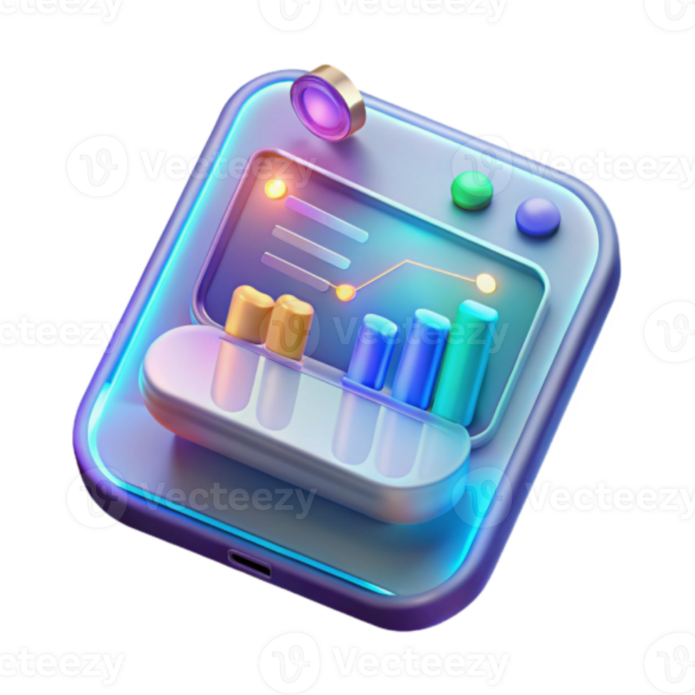 Neon Render of Data Analytics Dashboard App Icon png