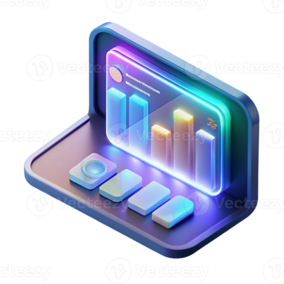 Neon Glowing Illustration of Data Analytics Dashboard png